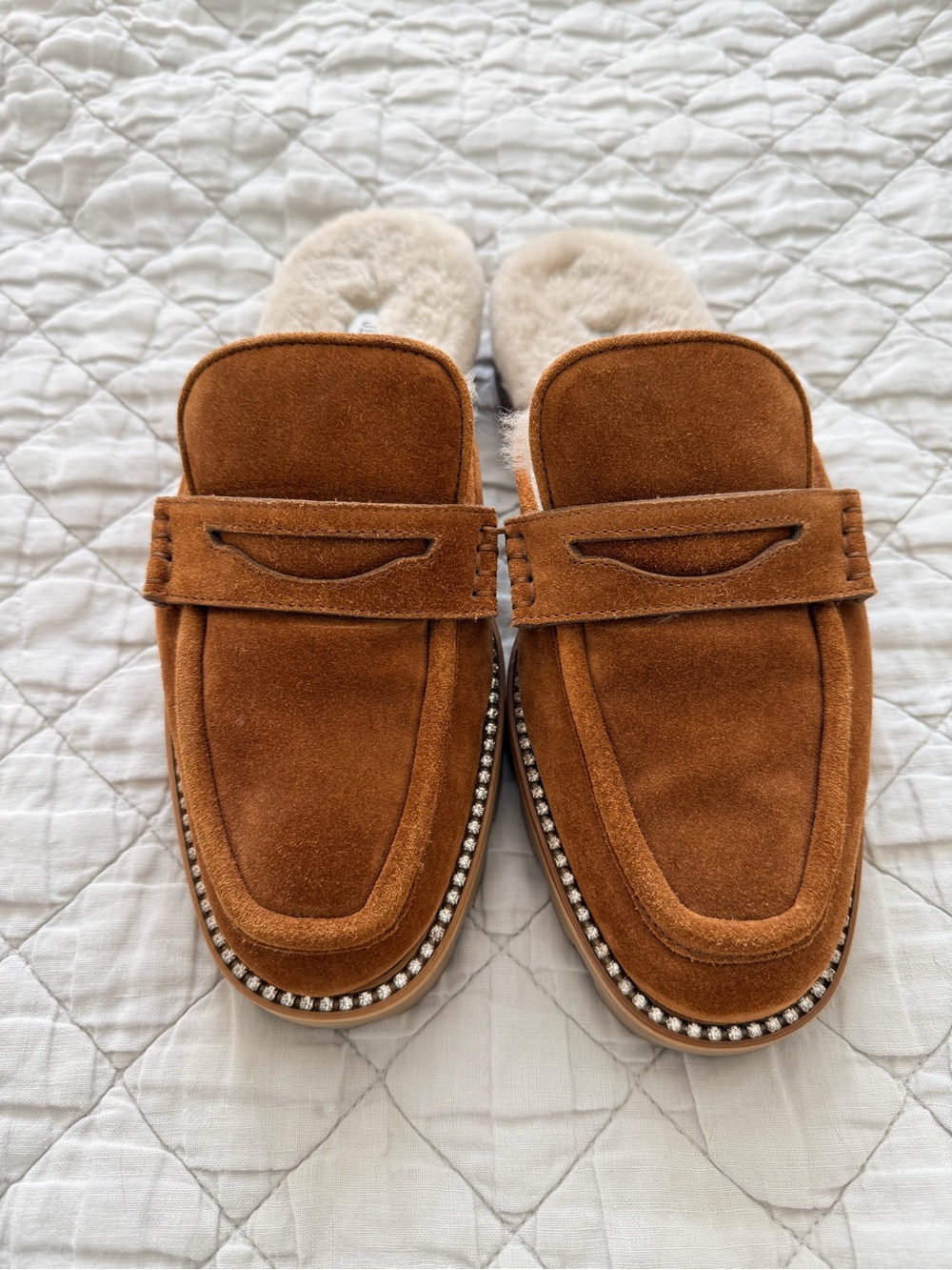 Jimmy Choo Chestnut Brown Suede Shearling-Lined Slip-On Loafers